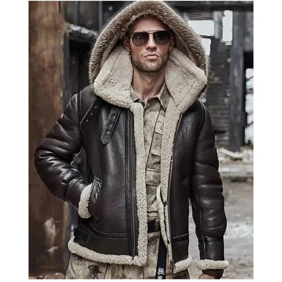 American Leather Bomber Removeable hood Fax Fur Real Leather Jacket Coat Sz M - Picture 1 of 16